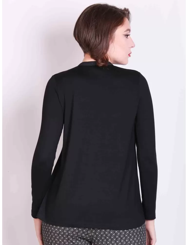 Rubamori Italy | Black long sleeves blouse t-shirt with silk frills