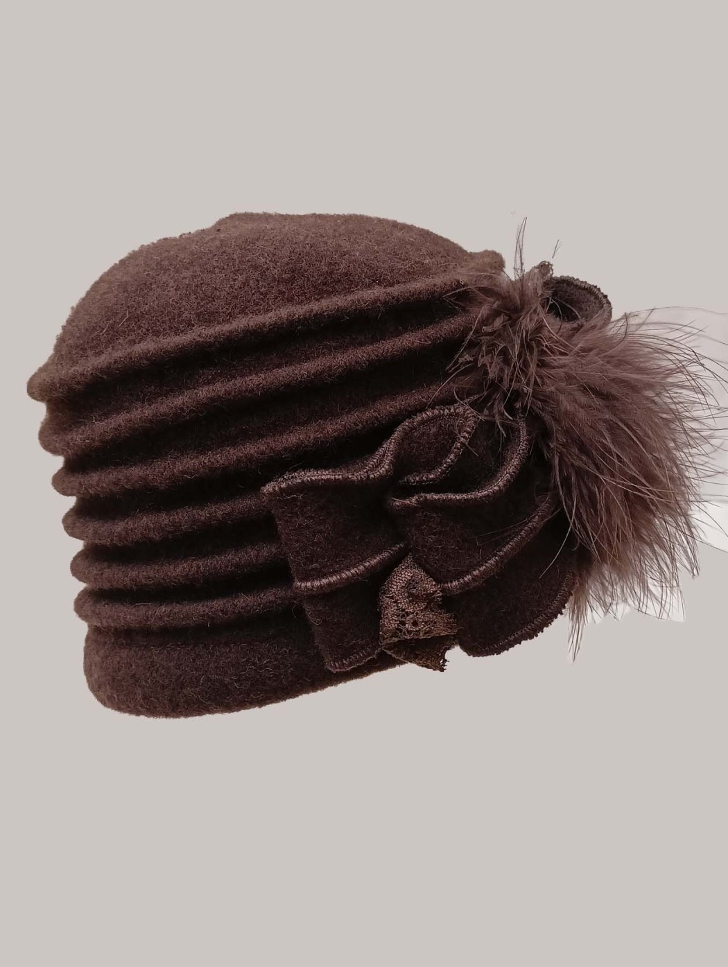 Brown wool pillbox hat with...