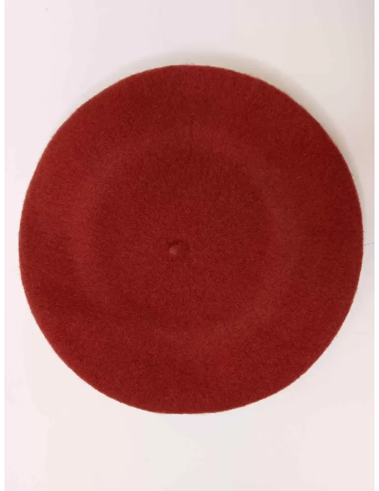 Light brown wool beret hat with gold embroidery and fringes