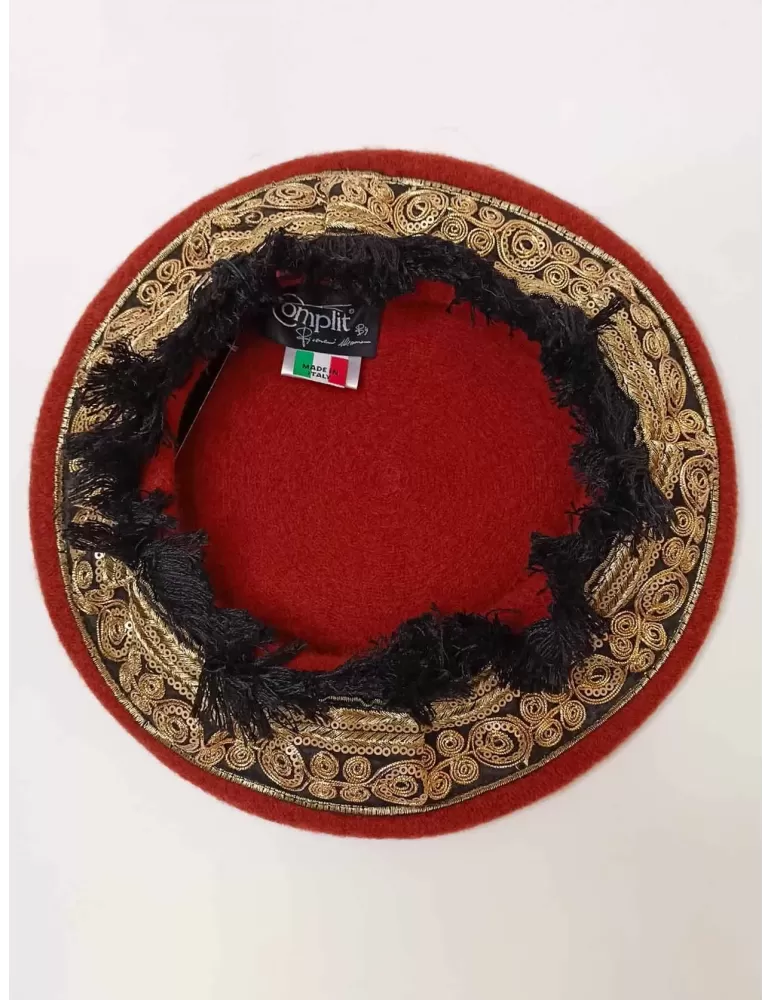 Cappelli Complit | Basco marrone con frangia e passamaneria dorata