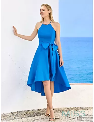 Miss Sonia Pena blue skater dress with big ribbon belt