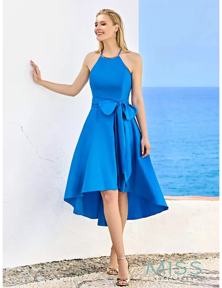 Miss Sonia Pena blue skater dress with big ribbon belt Miss Sonia Pena blue skater dress with big ribbon belt