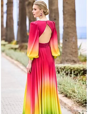 Sonia Pena 1231022 | Fuchsia raimbow shadows wide low neck dress 2