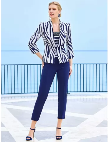 Sonia Pena Couture blue lurex three pieces trousers suit