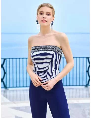 Sonia Pena Couture blue lurex three pieces trousers suit 2