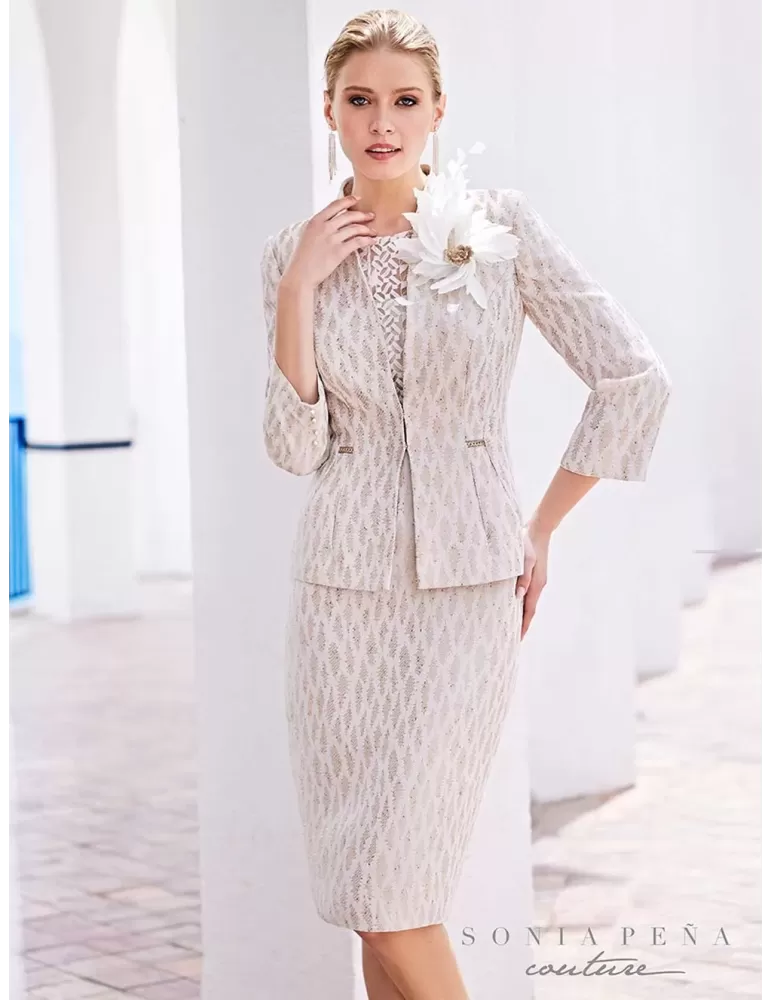 Sonia Pena Couture gold brocade formal dress and jacket suit Sonia Pena Couture gold brocade formal dress and jacket suit