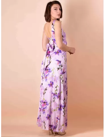 Casting 2023 | Abito lungo in raso lilla fiori con spacco fino tg 54 2