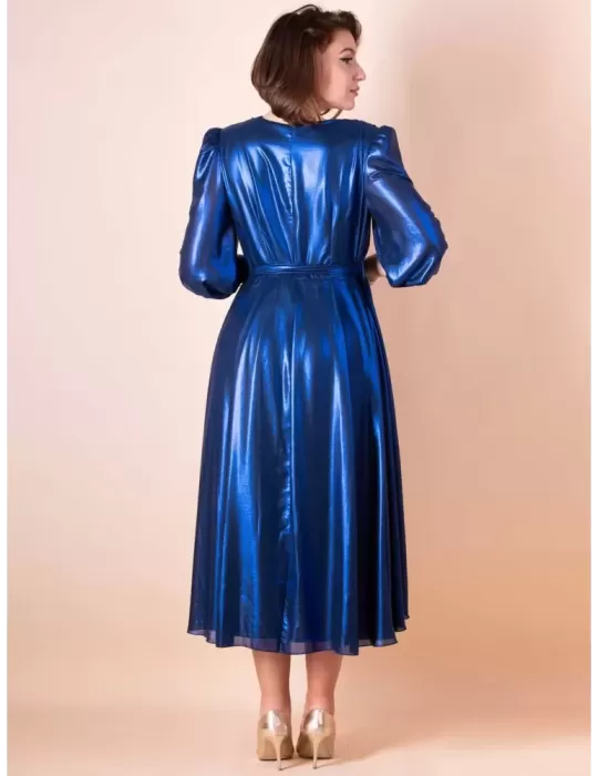 Sonia Pena royal blue lurex silk crossover wrapped midi dress