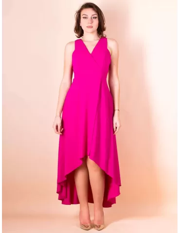 Sonia Pena 1230065 | Abito scollato asimmetrico fucsia con strass 2