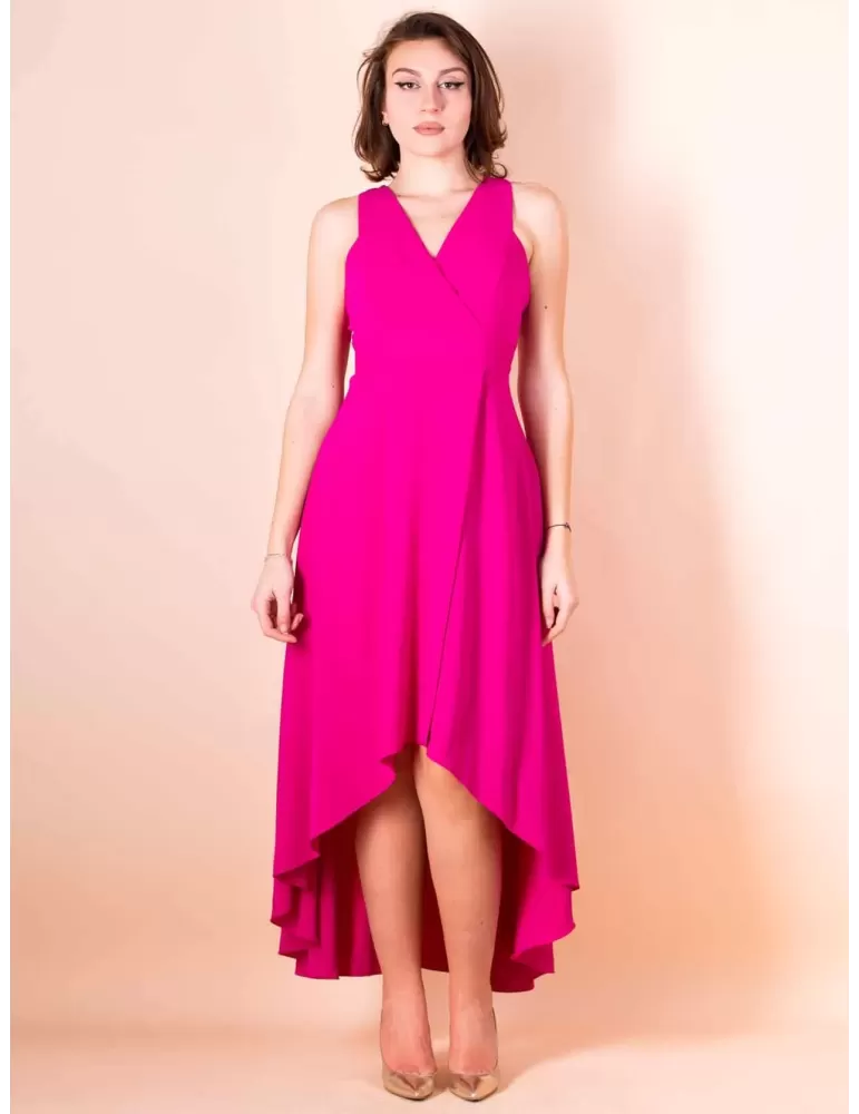 Sonia Pena 1230065 | Fuchsia low neck skater long dress with rhinestones
