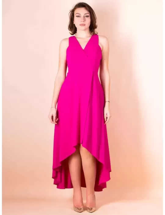 Sonia Pena 1230065 | Fuchsia low neck skater long dress with rhinestones