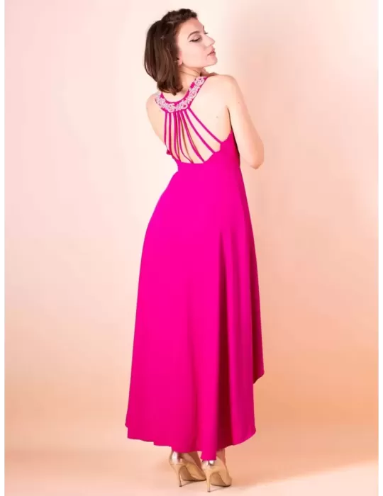 Sonia Pena fuchsia low necked skater dress with rhinestones Sonia Pena fuchsia low necked skater dress with rhinestones