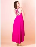 Sonia Pena fuchsia low neck skater dress with rhinestones