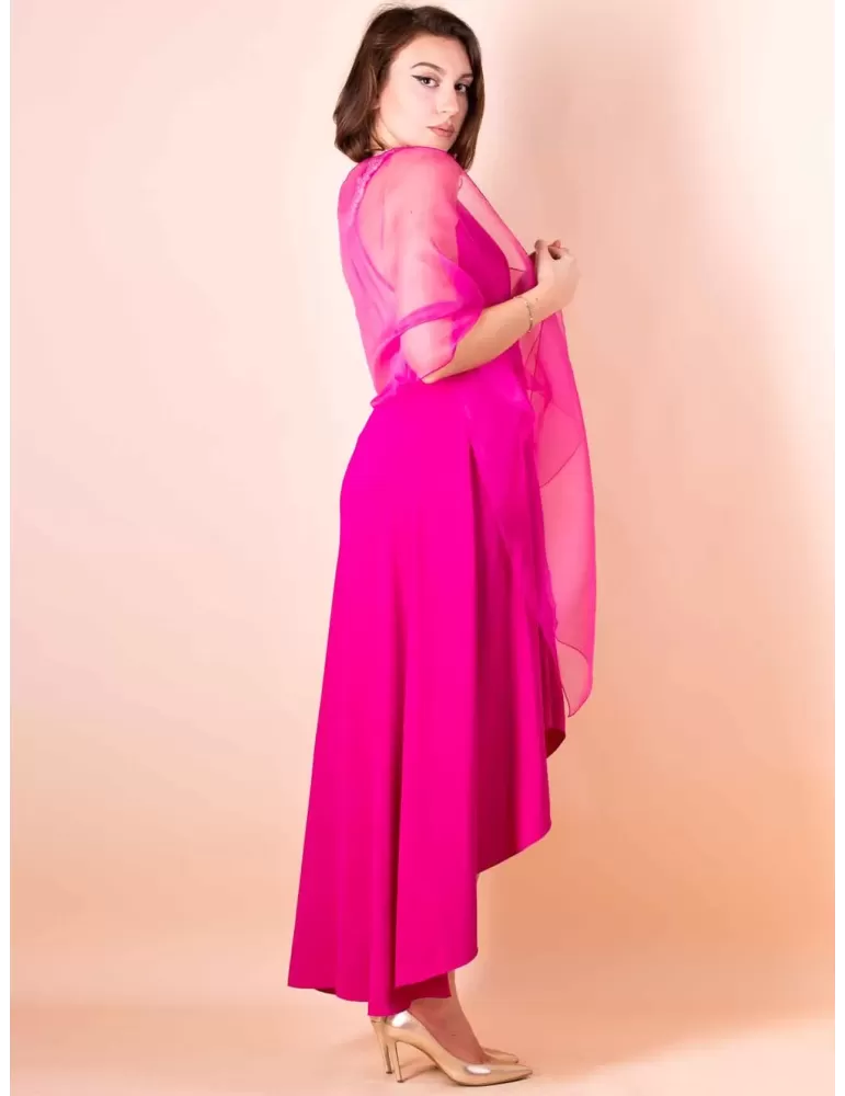 Sonia Pena 1230065 | Abito scollato asimmetrico fucsia con strass