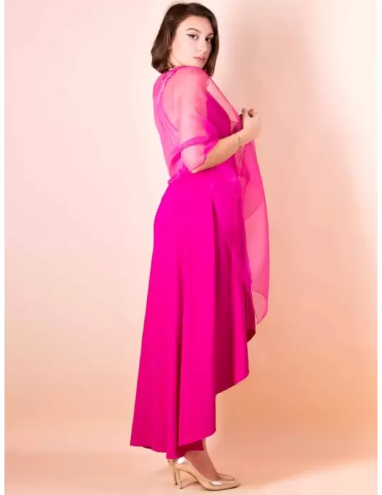 Sonia Pena 1230065 | Fuchsia low neck skater long dress with rhinestones