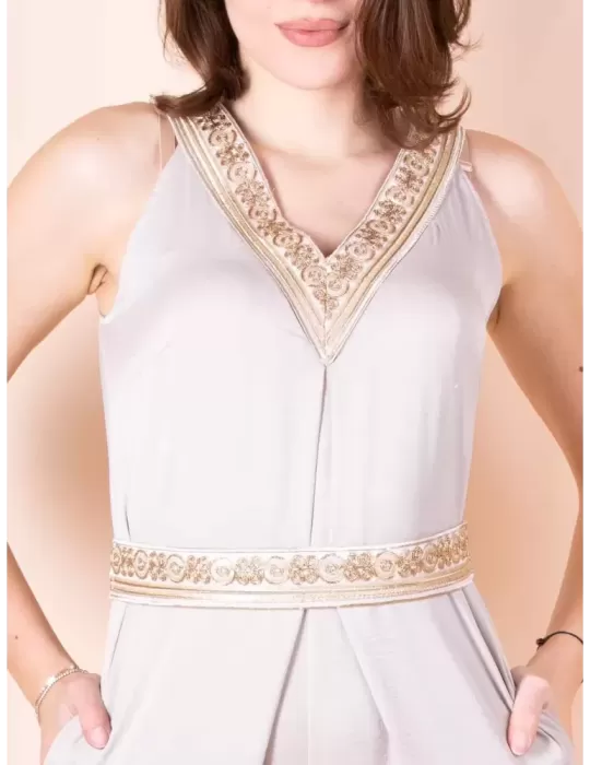 Casting dark blue maxi jumpsuit with gold embroideries