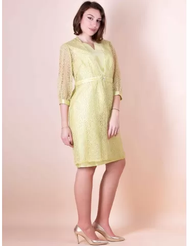 Sonia Pena Couture 11231017 | Abito e spolverino di pizzo giallo