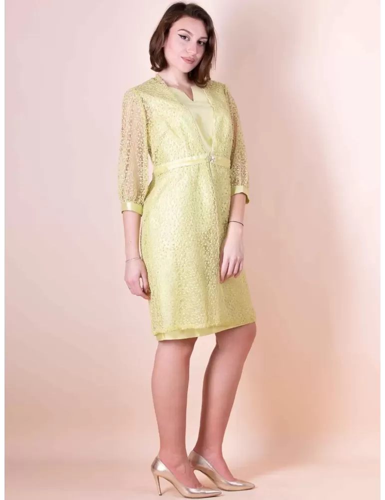 Sonia Pena Couture lime yellow formal dress and duster jacket Sonia Pena Couture lime yellow formal dress and duster jacket