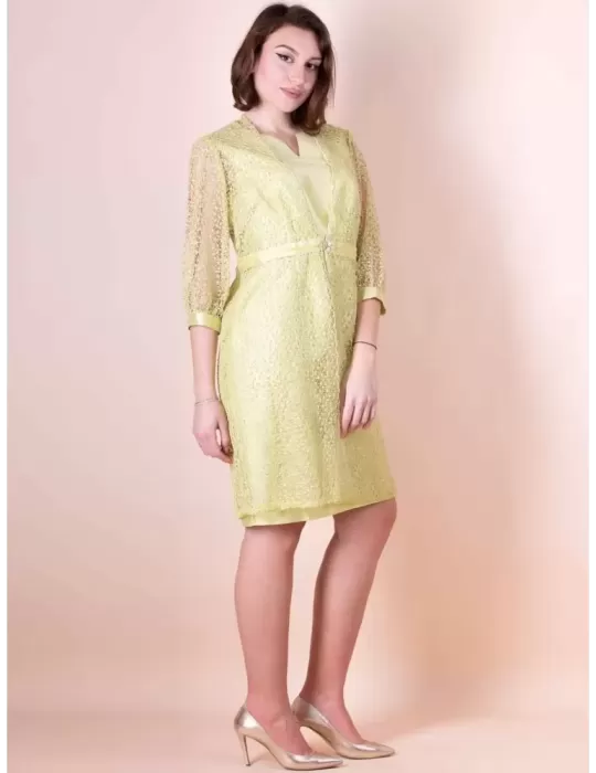 Sonia Pena Couture 11231017 | Abito e spolverino di pizzo giallo Sonia Pena Couture 11231017 | Abito e spolverino di pizzo giallo