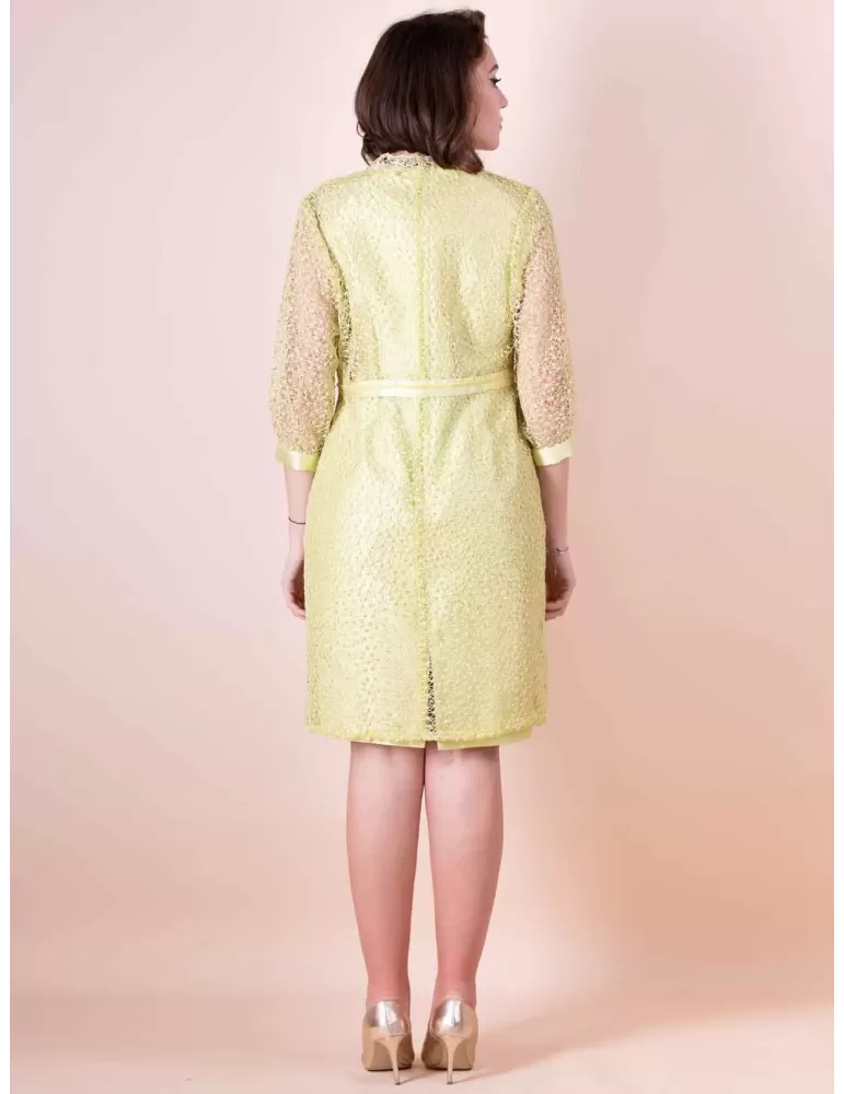 Sonia Pena Couture lime yellow formal dress and duster jacket