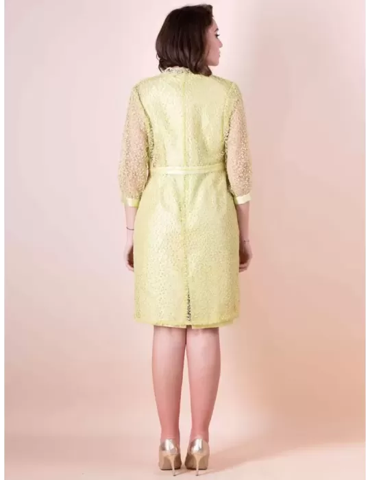 Sonia Pena Couture 11231017 | Abito e spolverino di pizzo giallo