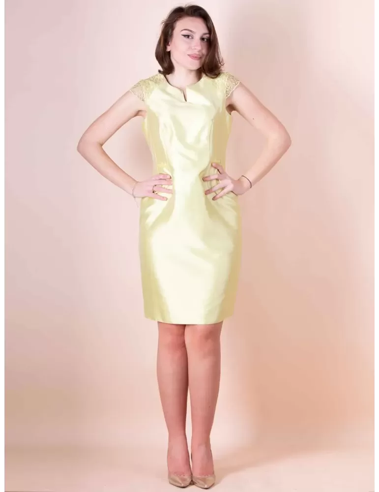 Sonia Pena Couture lime yellow formal dress and duster jacket