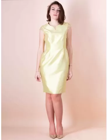 Sonia Pena Couture 11231017 | Abito e spolverino di pizzo giallo 2