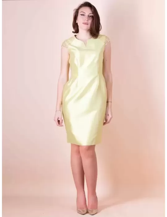 Sonia Pena Couture 11231017 | Abito e spolverino di pizzo giallo