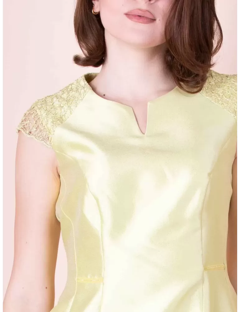 Sonia Pena Couture lime yellow formal dress and duster jacket