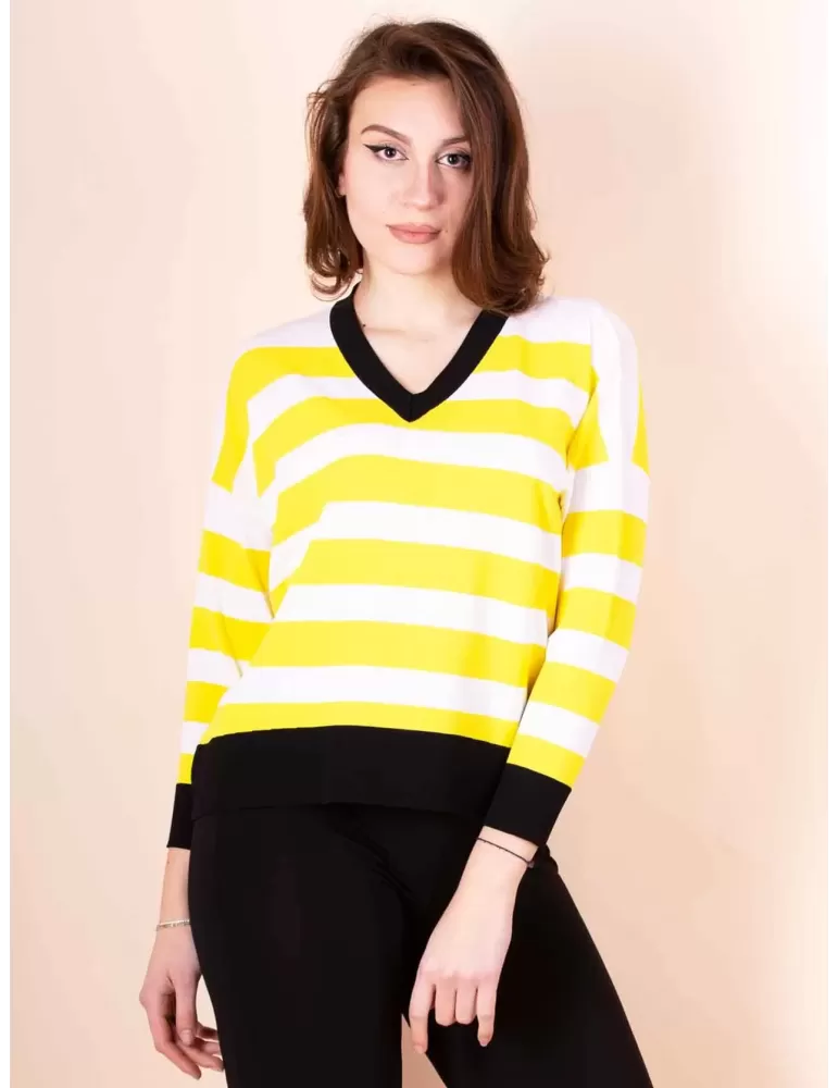 Volpato Italian knitwear | White and yellow striped pullover sweater