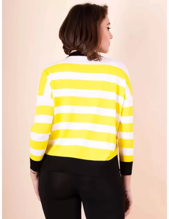 Volpato Italian knitwear | White and yellow striped pullover sweater
