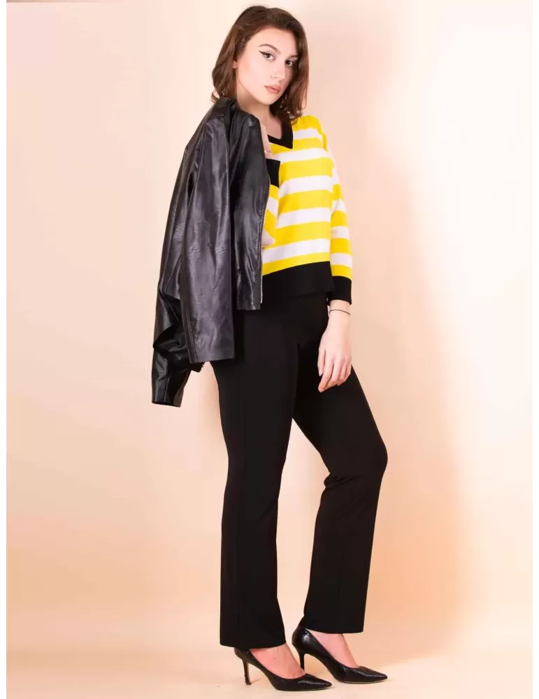 Volpato Italy white and yellow striped pullover cotton sweater