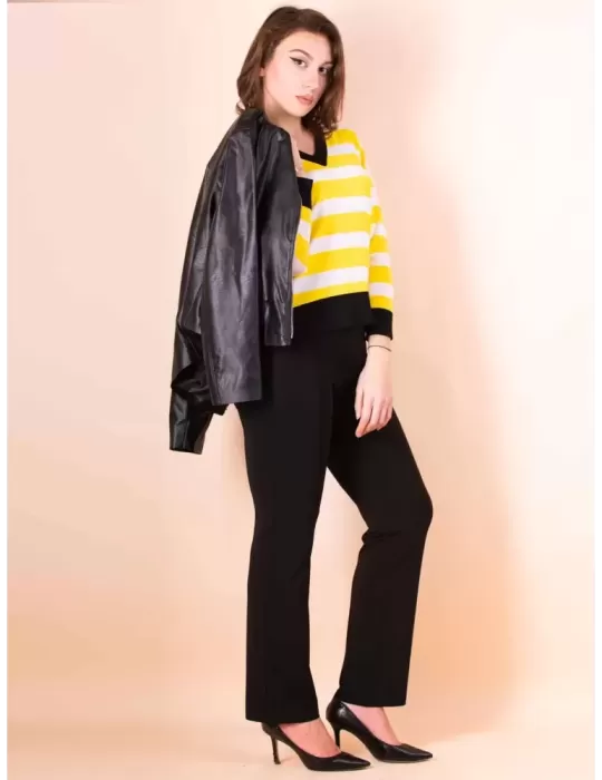 Volpato Italian knitwear | White and yellow striped pullover sweater