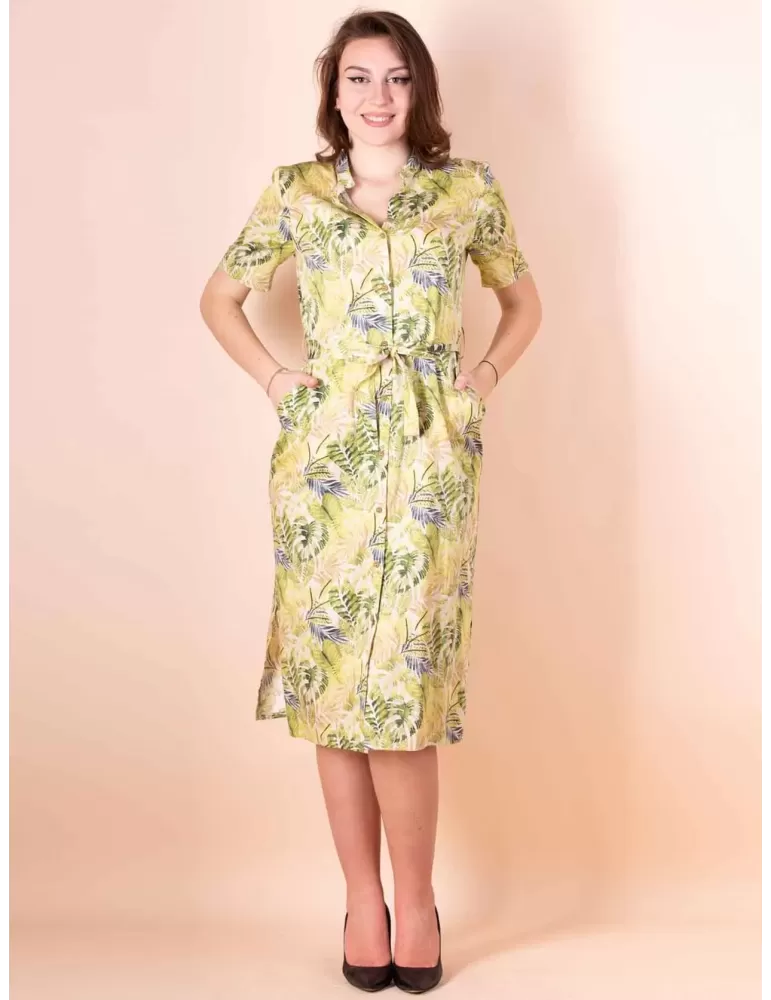 Paz Torras light cotton green safari pattern open midi dress Paz Torras light cotton green safari pattern open midi dress