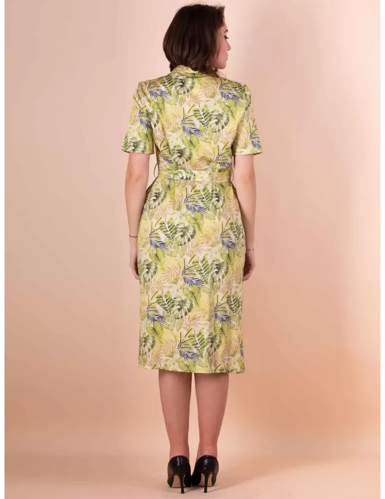 Paz Torras light cotton green safari pattern open midi dress