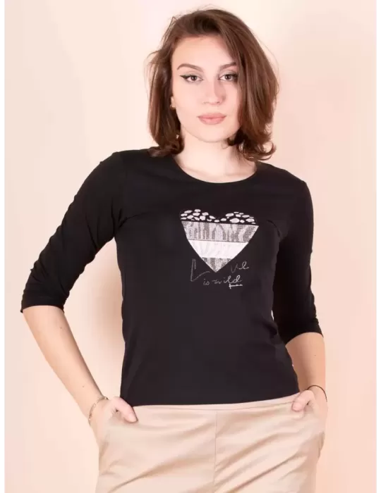 Ananke by Fuego black cotton t-shirt with rhinestones heart Ananke by Fuego black cotton t-shirt with rhinestones heart