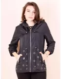 Fuego Woman black raincoat elegant parka jacket with studs
