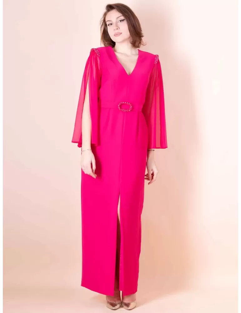Sonia Pena 1230008 | Abito lungo cady fucsia con maniche chiffon Sonia Pena 1230008 | Abito lungo cady fucsia con maniche chiffon
