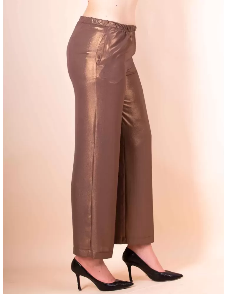 Maesta Milano brown iridescent gold silk palazzo trousers