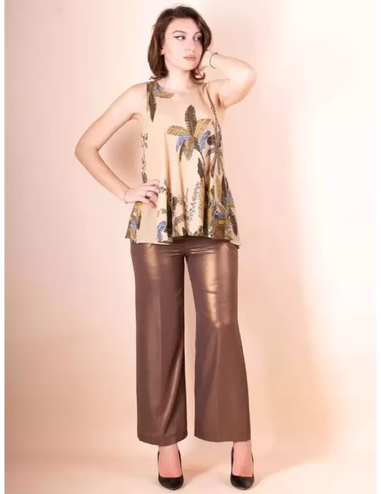 Maesta Milano Pantaloni eleganti marrone bronzo cangiante lurex oro