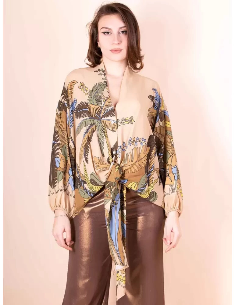 Maesta Milano online | Camicia in crepe verde acqua con sciarpetta