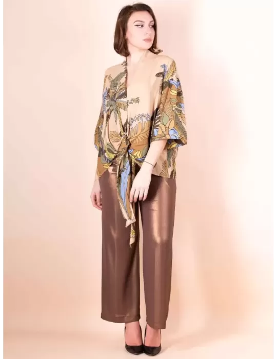 Maesta Milano online | Camicia in crepe verde acqua con sciarpetta