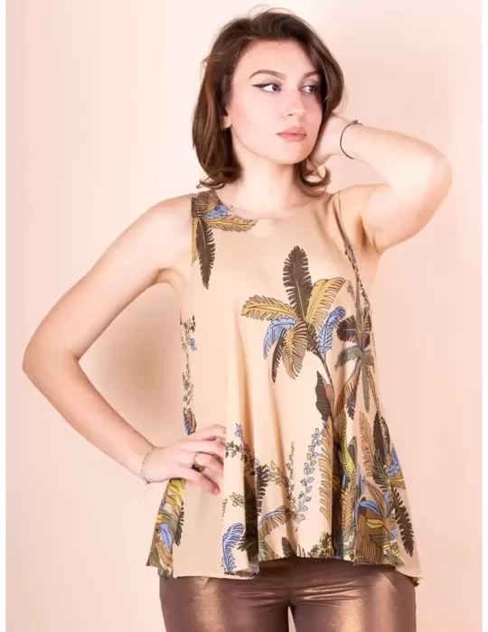 Maesta Milano online | Canotta fantasia safari sul marrone e celeste Maesta Milano online | Canotta fantasia safari sul marrone e celeste