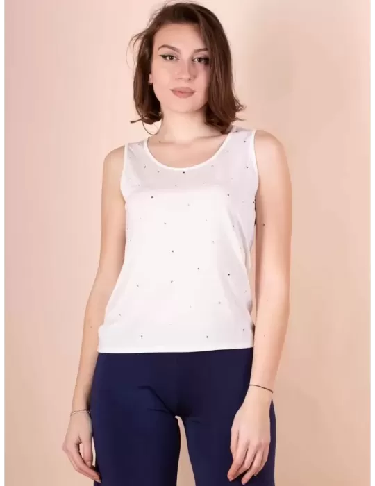 Francesca Mercuriali Italy | White silk thank top with rhinestones Francesca Mercuriali Italy | White silk thank top with rhinestones