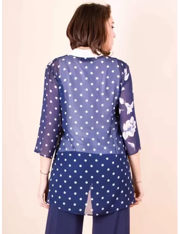 Francesca Mercuriali white and blue silk long shirt plus size available 2