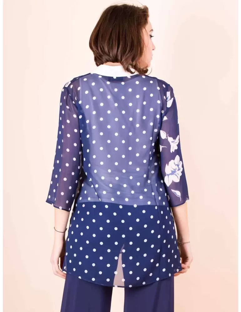 Francesca Mercuriali white and blue silk long shirt plus size available