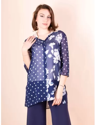 Camicia in chiffon a pois e...