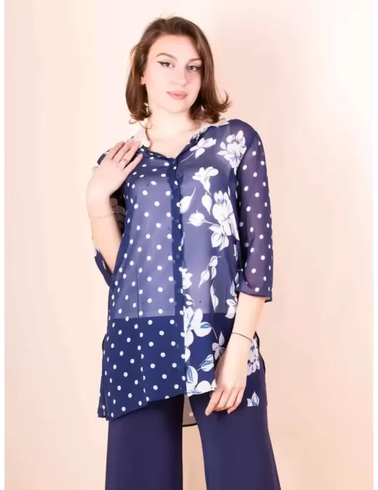 Francesca Mercuriali white and blue silk long shirt plus size available Francesca Mercuriali white and blue silk long shirt plus size available