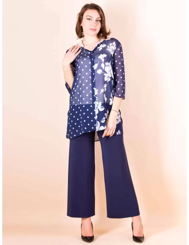 Francesca Mercuriali 2023 | Camicia chiffon bianco e blu fino alla 56