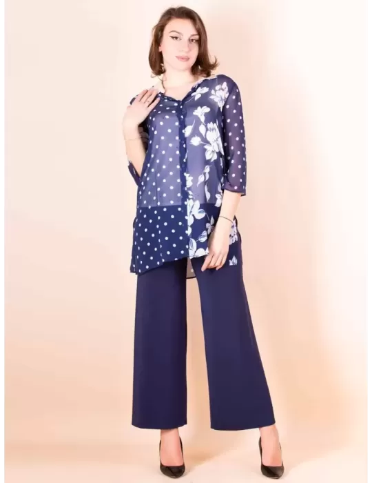 Francesca Mercuriali white and blue silk long shirt plus size available